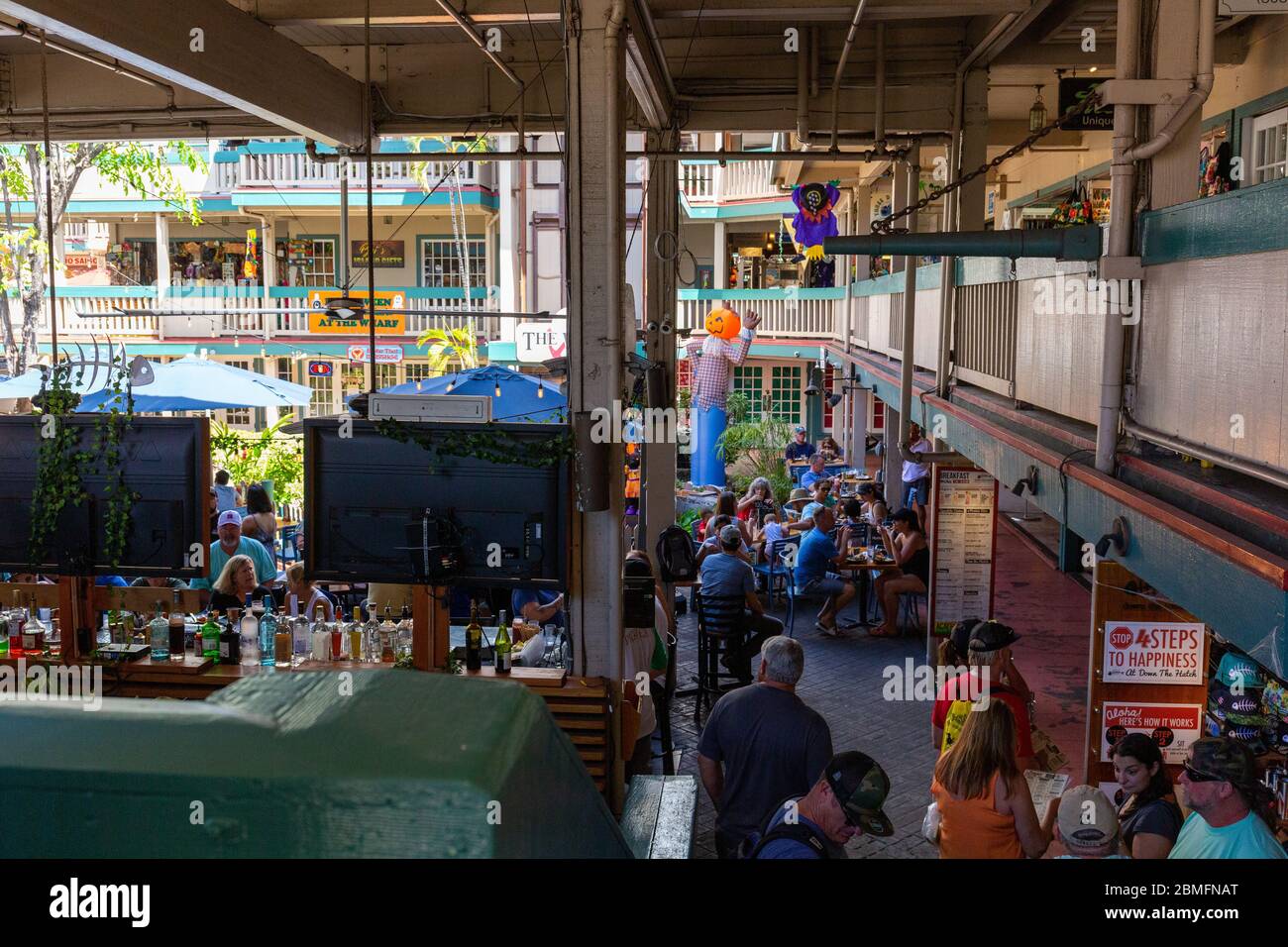 Down The Hatch fish restaurant, The Wharf, Lahaina, Maui Stock Photo