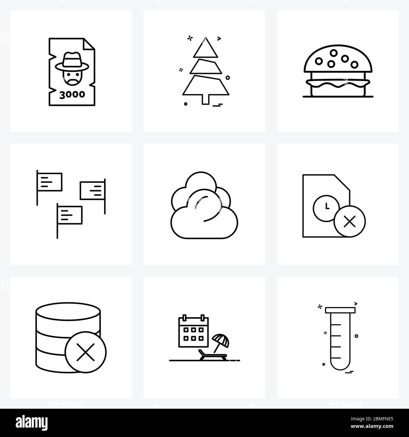 Isolated Symbols Set of 9 Simple Line Icons of storage, cloud, food, climate, flags Vector Illustration Stock Vector