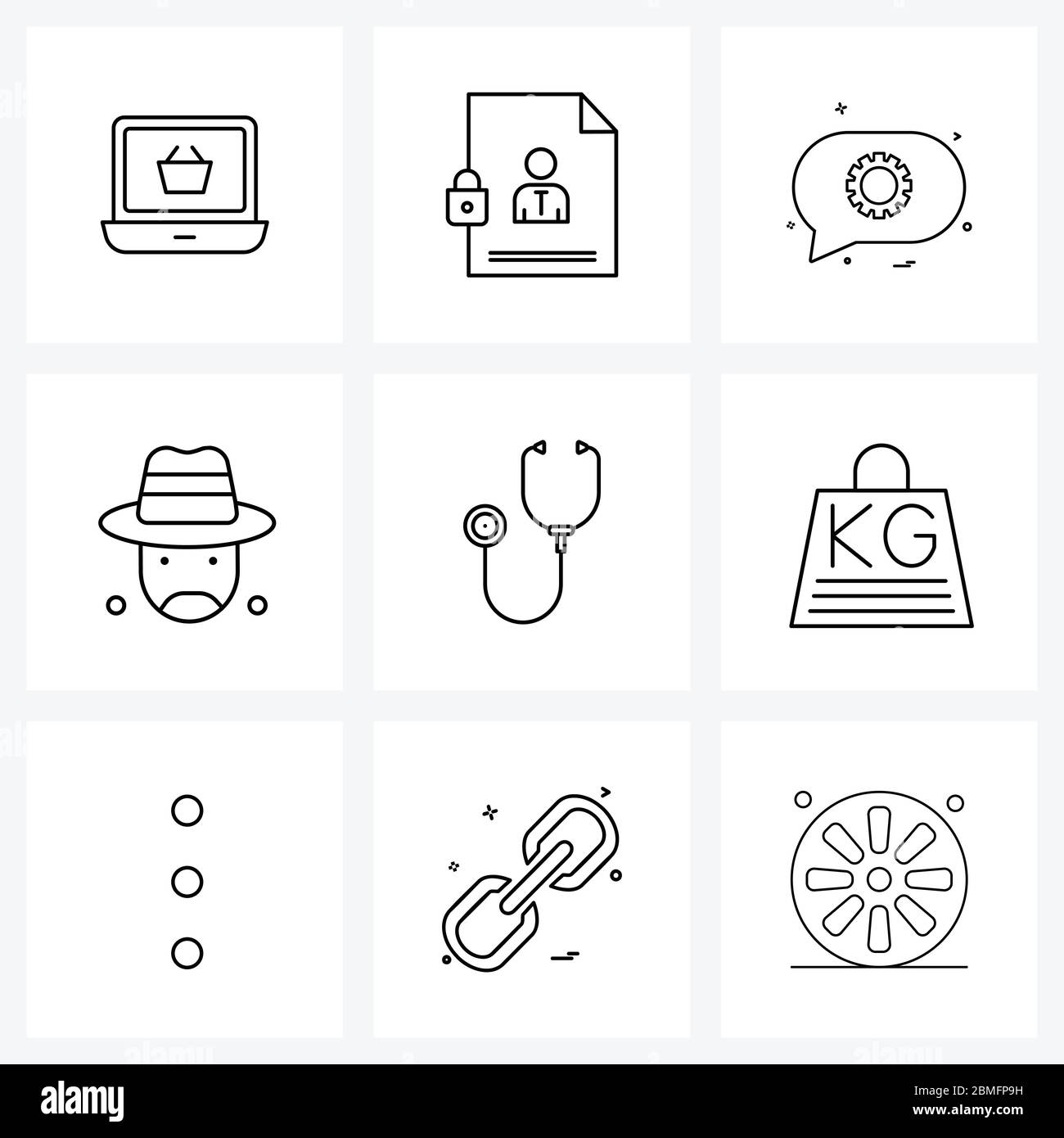9 Editable Vector Line Icons and Modern Symbols of medical, prisoner, labour, detainee, convict Vector Illustration Stock Vector