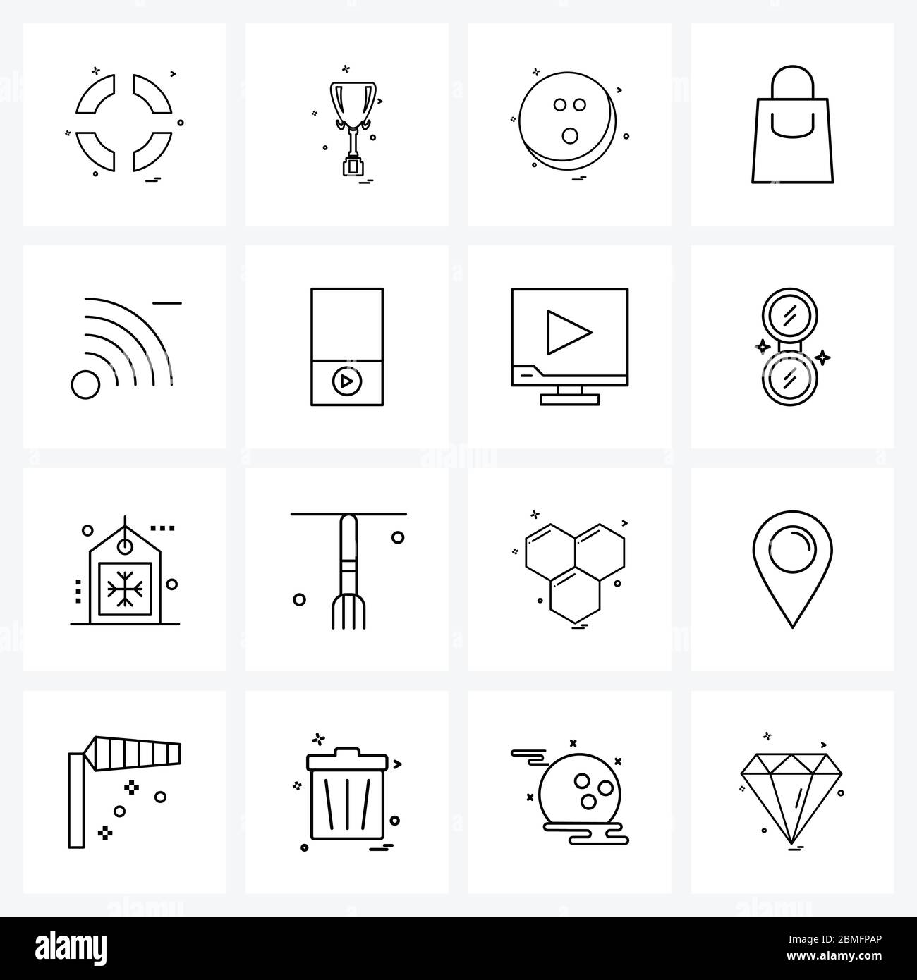 Isolated Symbols Set of 16 Simple Line Icons of less, signal, indoor ...