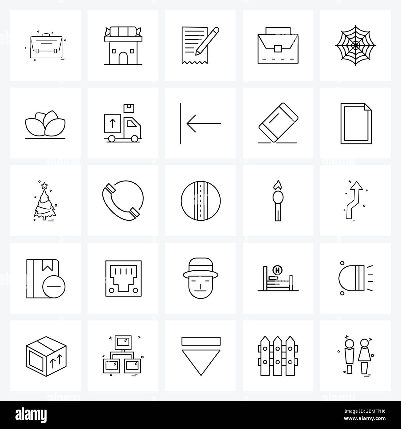 Universal Symbols of 25 Modern Line Icons of spider, spider web, bill, bag, briefcase Vector Illustration Stock Vector
