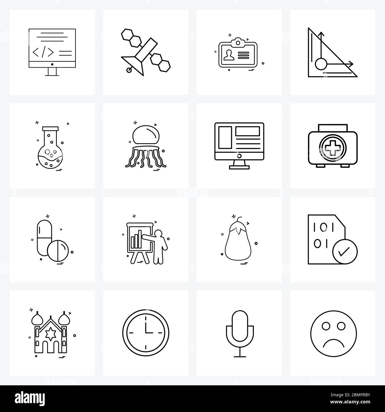 16 Interface Line Icon Set of modern symbols on animal, chemistry, card ...