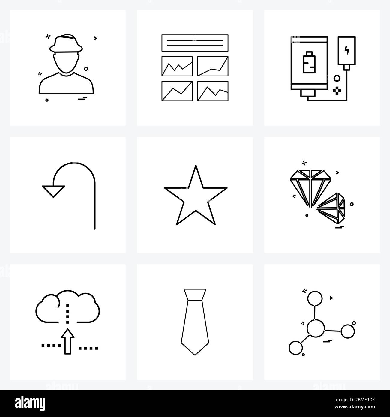 9 Editable Vector Line Icons and Modern Symbols of favorite, half turn