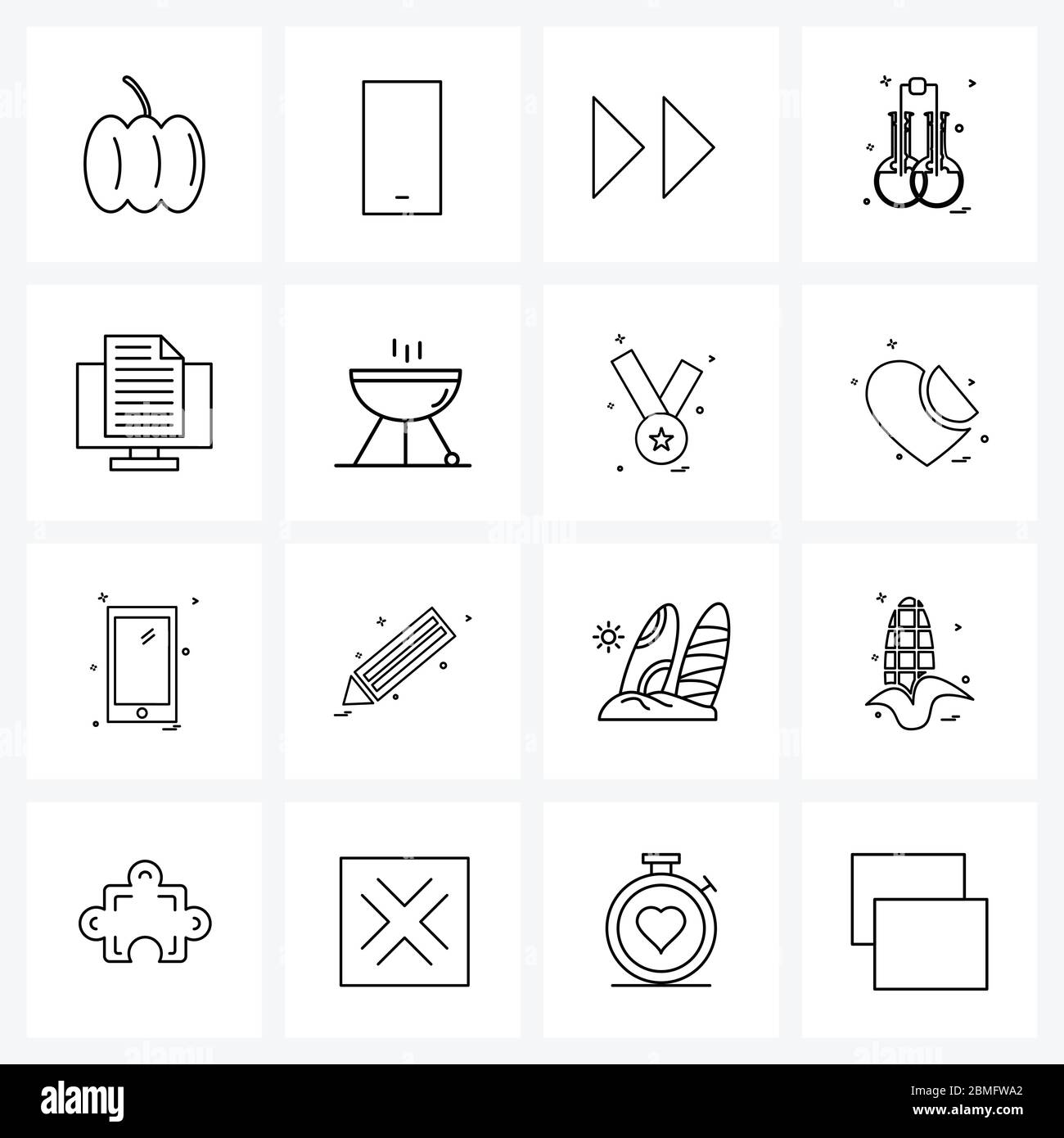 16 Universal Line Icon Pixel Perfect Symbols of tuition, lesson, arrow, beaker, lab Vector Illustration Stock Vector