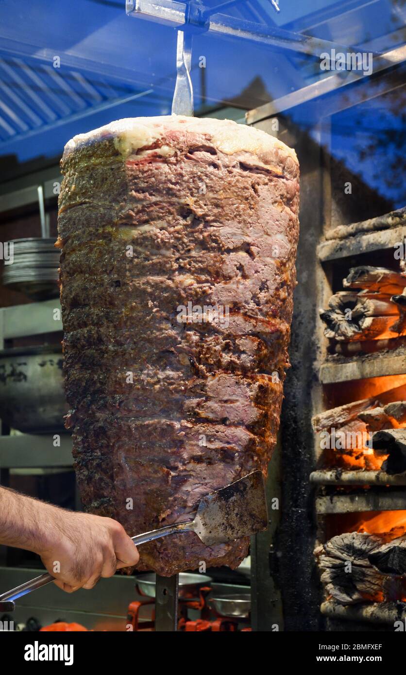 Shawarma, a dish in Middle Eastern cuisine consisting of meat cut into