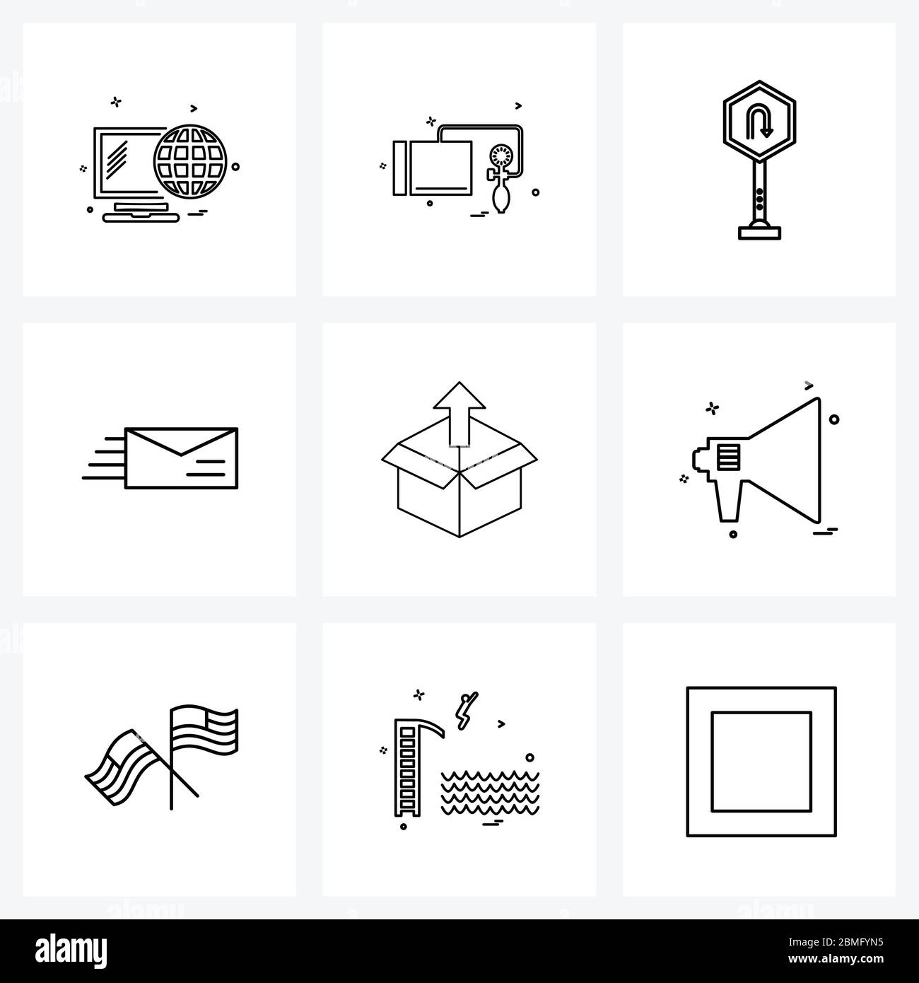 Set of 9 UI Icons and symbols for box, mail, u, letter, communication