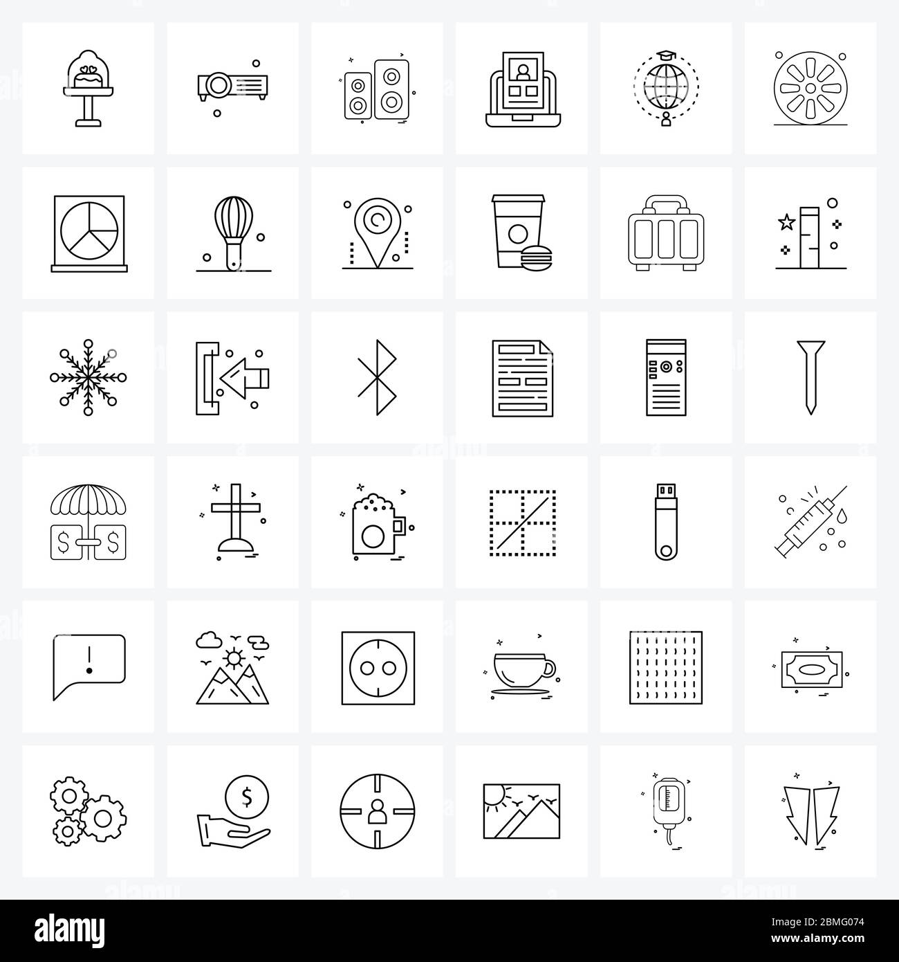 Set of 36 Modern Line Icons of graduation, ui, media, basic, man Vector ...