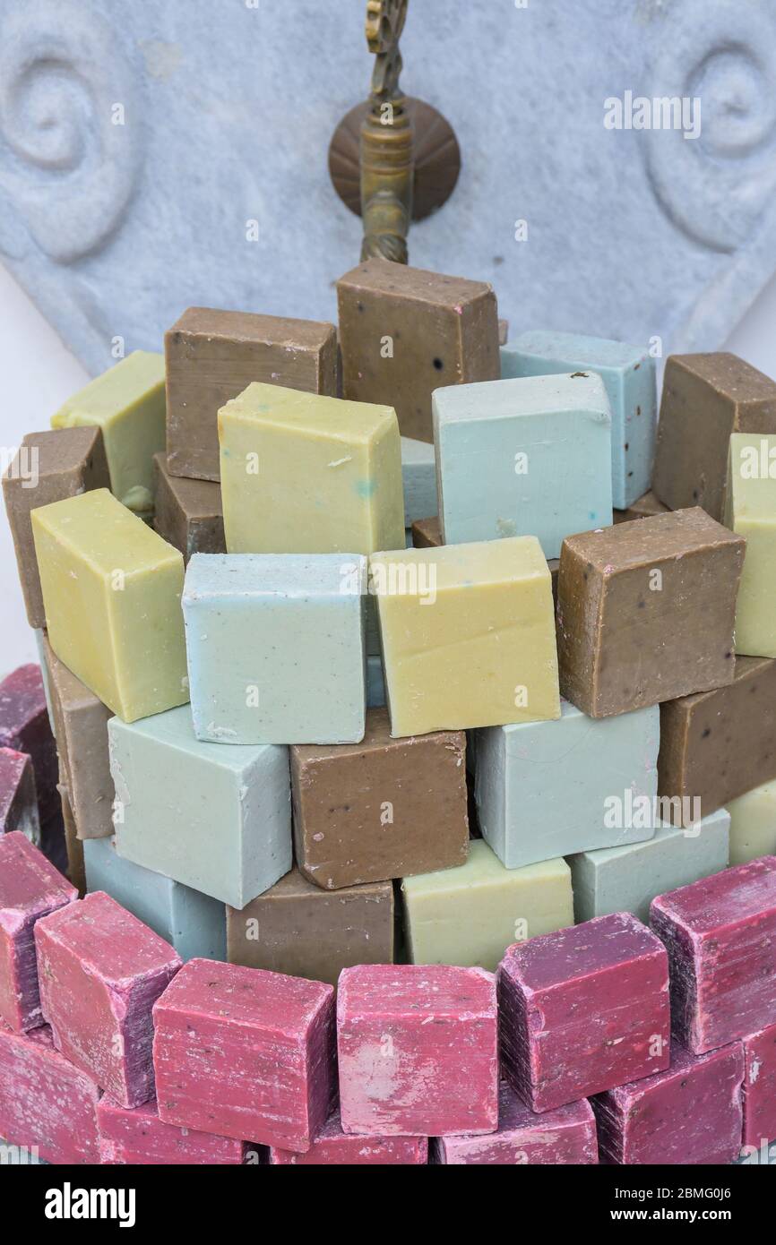 Natural soaps with various organic bio ingredients and fragrances at