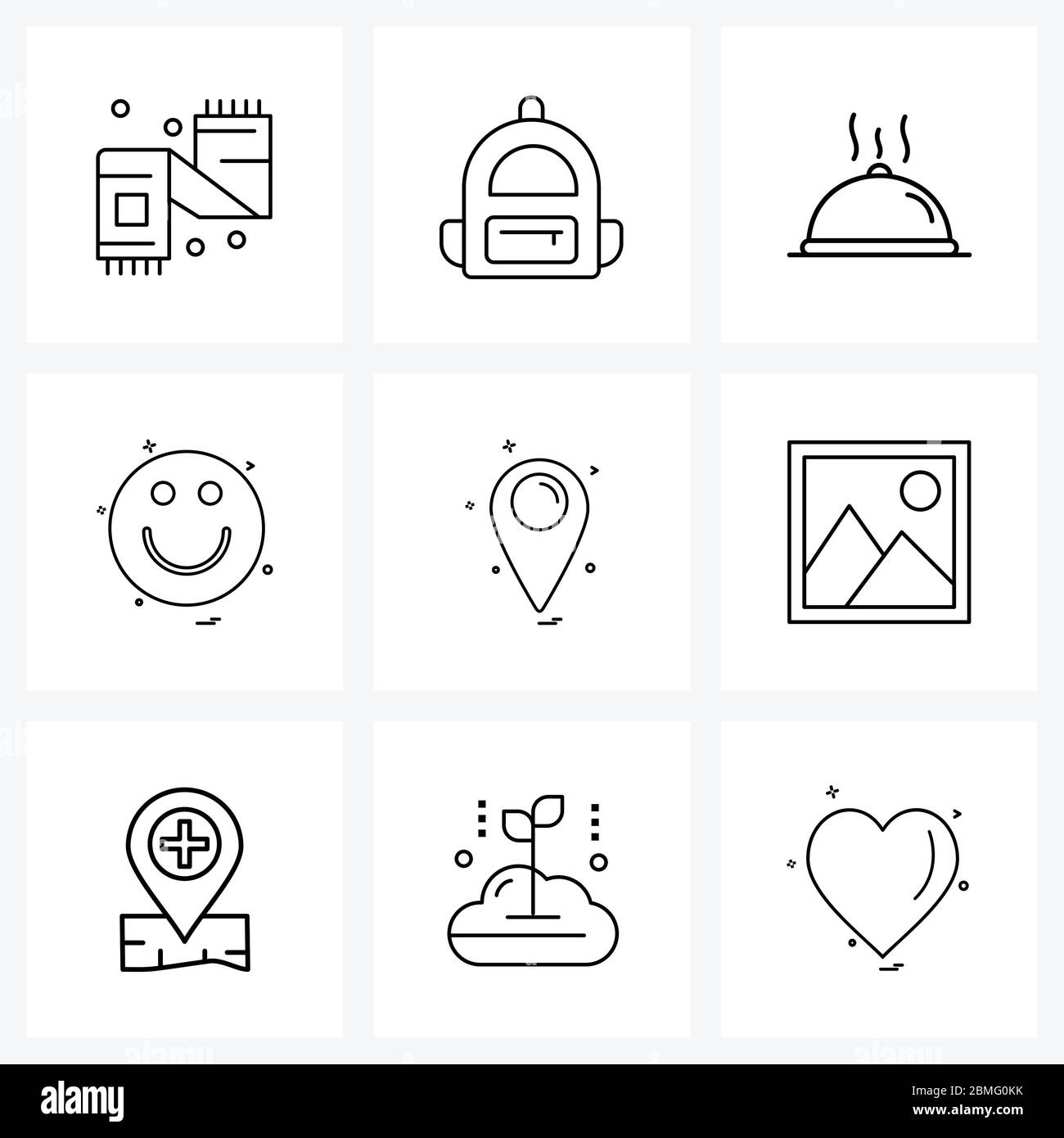 9 Universal Icons Pixel Perfect Symbols of navigate, dish, smile, emote Vector Illustration Stock Vector