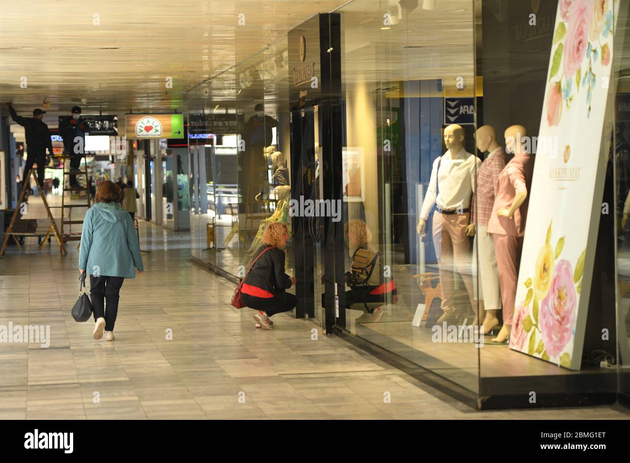 Skopje. 8th May, 2020. Shop owners prepare for business in Skopje, capital of North Macedonia on May 8, 2020. North Macedonia government has announced easing of restriction measures by allowing some retail businesses to resume operation. Credit: Toni Jovanovski/Xinhua/Alamy Live News Stock Photo