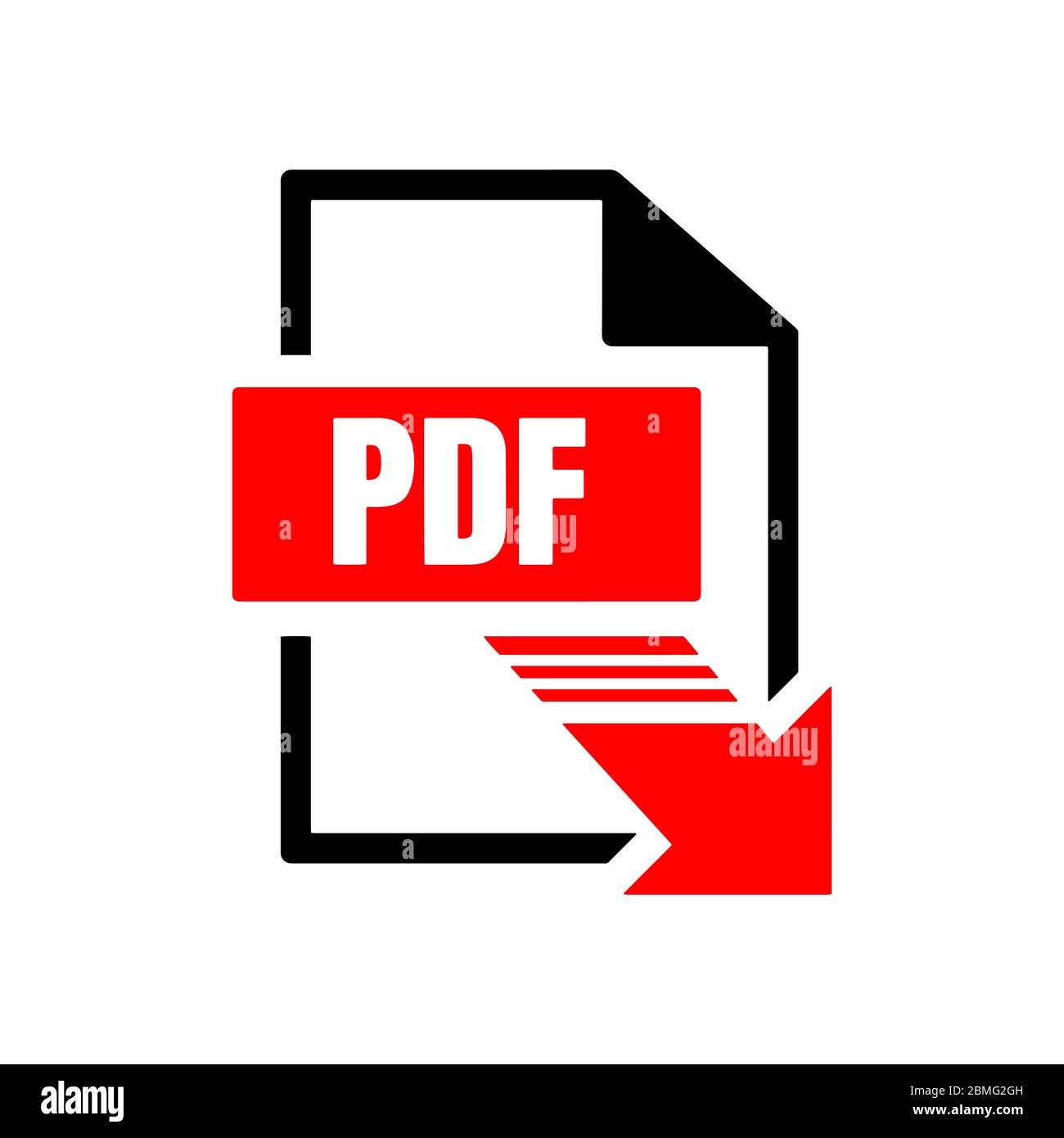 red black flat sign of pdf download logo icon button isolated on white background Stock Vector