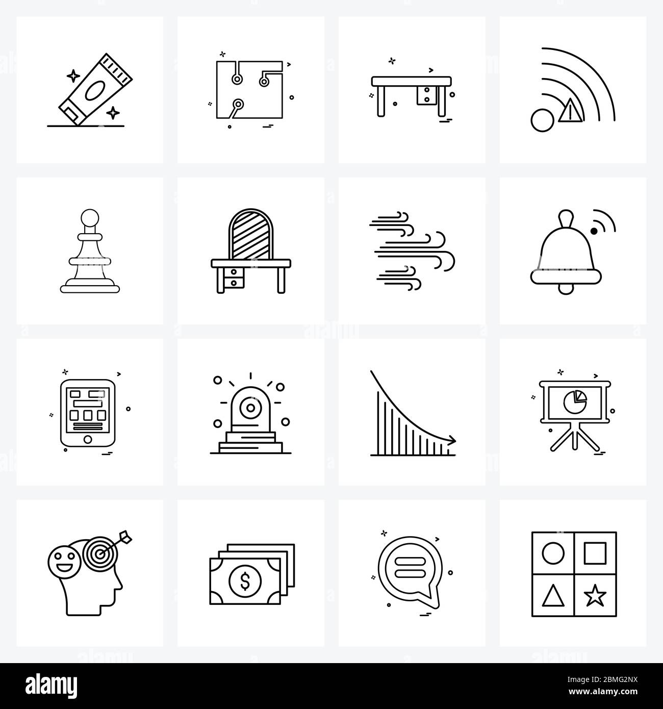 Modern Vector Line Illustration of 16 Simple Line Icons of strategy ...