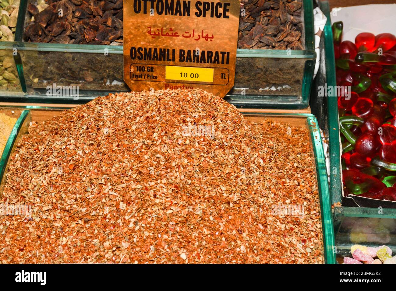 Spices and teas in the Egyptian market in Istanbul. Spices stall in the