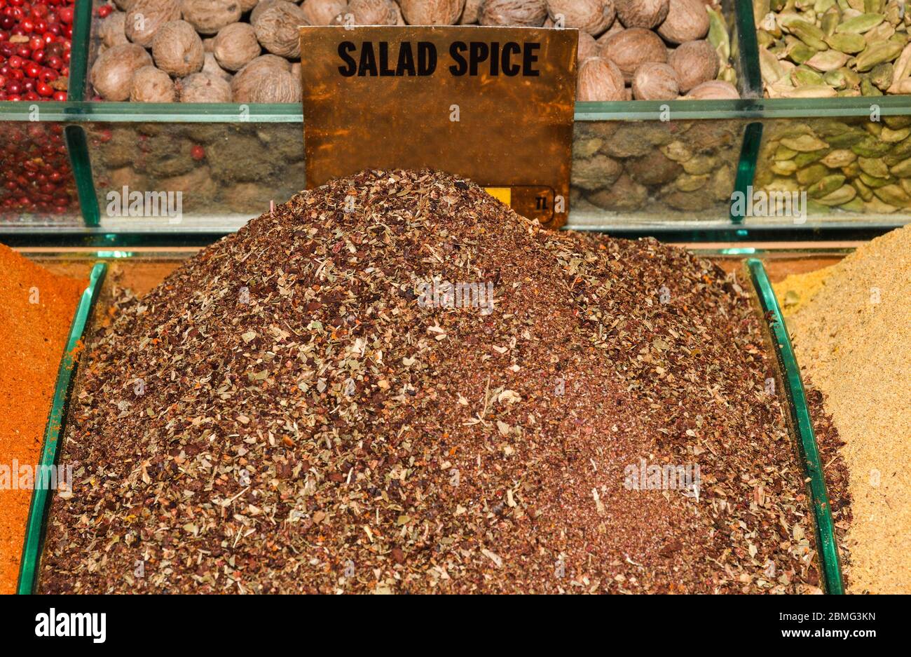 Spices and teas in the Egyptian market in Istanbul. Spices stall in the