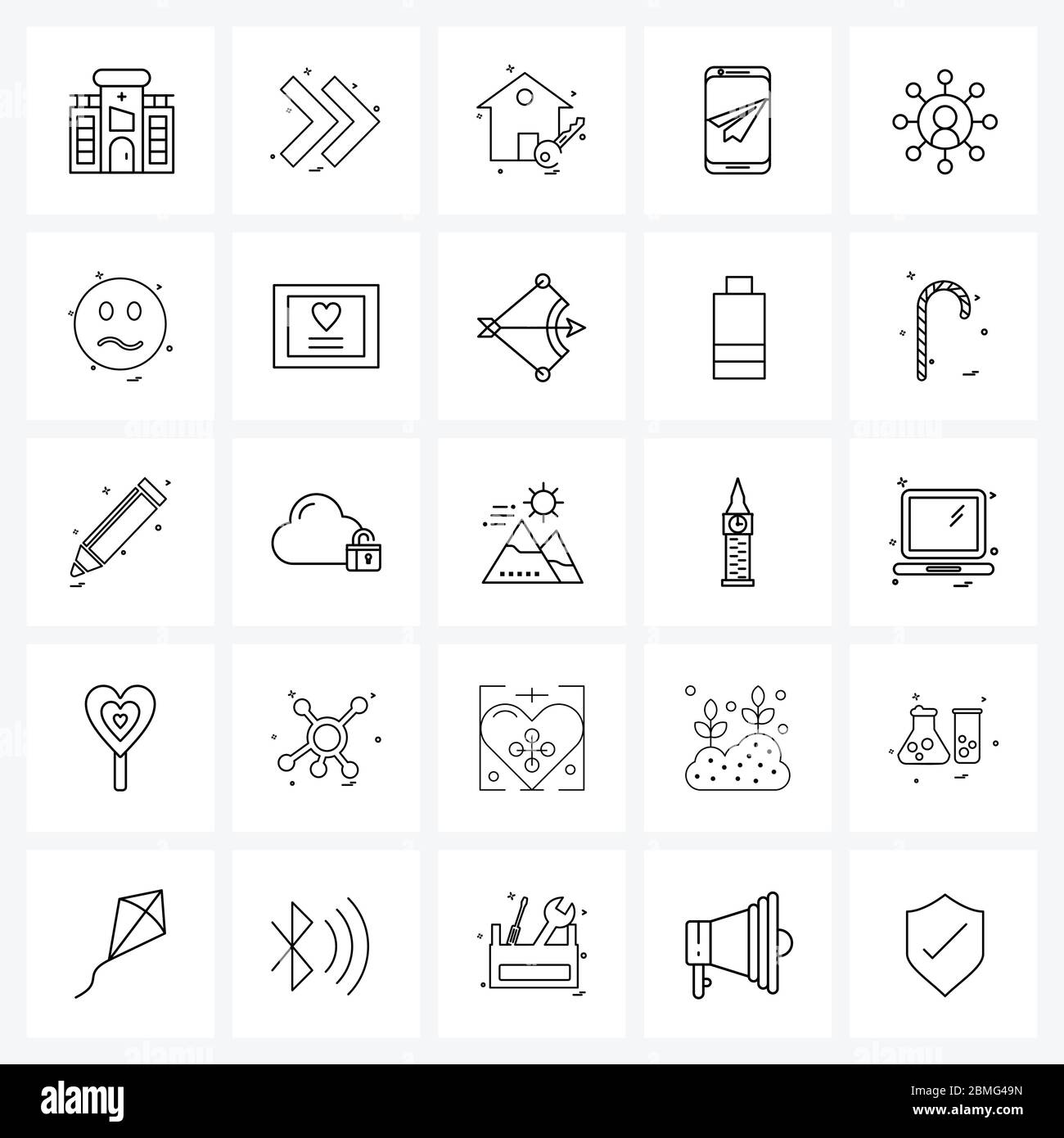 UI Set of 25 Basic Line Icons of network, account, home, email sent ...