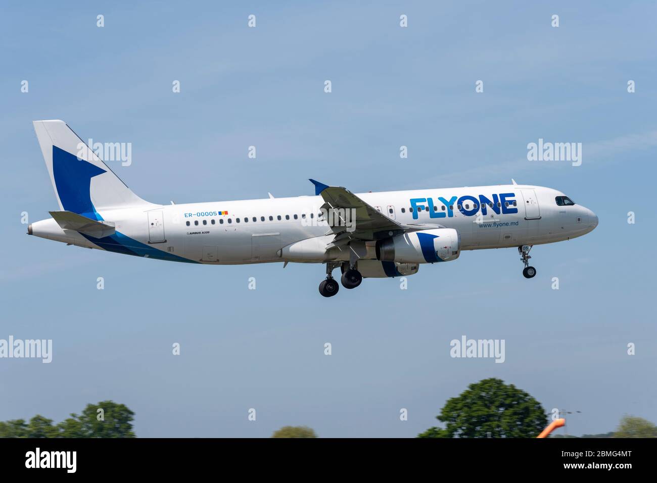 London Southend Airport, Essex, UK. 9th May, 2020. A FlyOne repatriation flight has landed at London Southend Airport from Chisinau, Moldova, prior to the UK government's planned 14-day quarantine ruling due to the COVID-19 Coronavirus lockdown. The FlyOne Airbus A320 aircraft serving the flight number FIA617 can carry 180 passengers when full, and landed at 2pm. Southend Airport have stated that all precautions are being taken in line with current government guidance Stock Photo