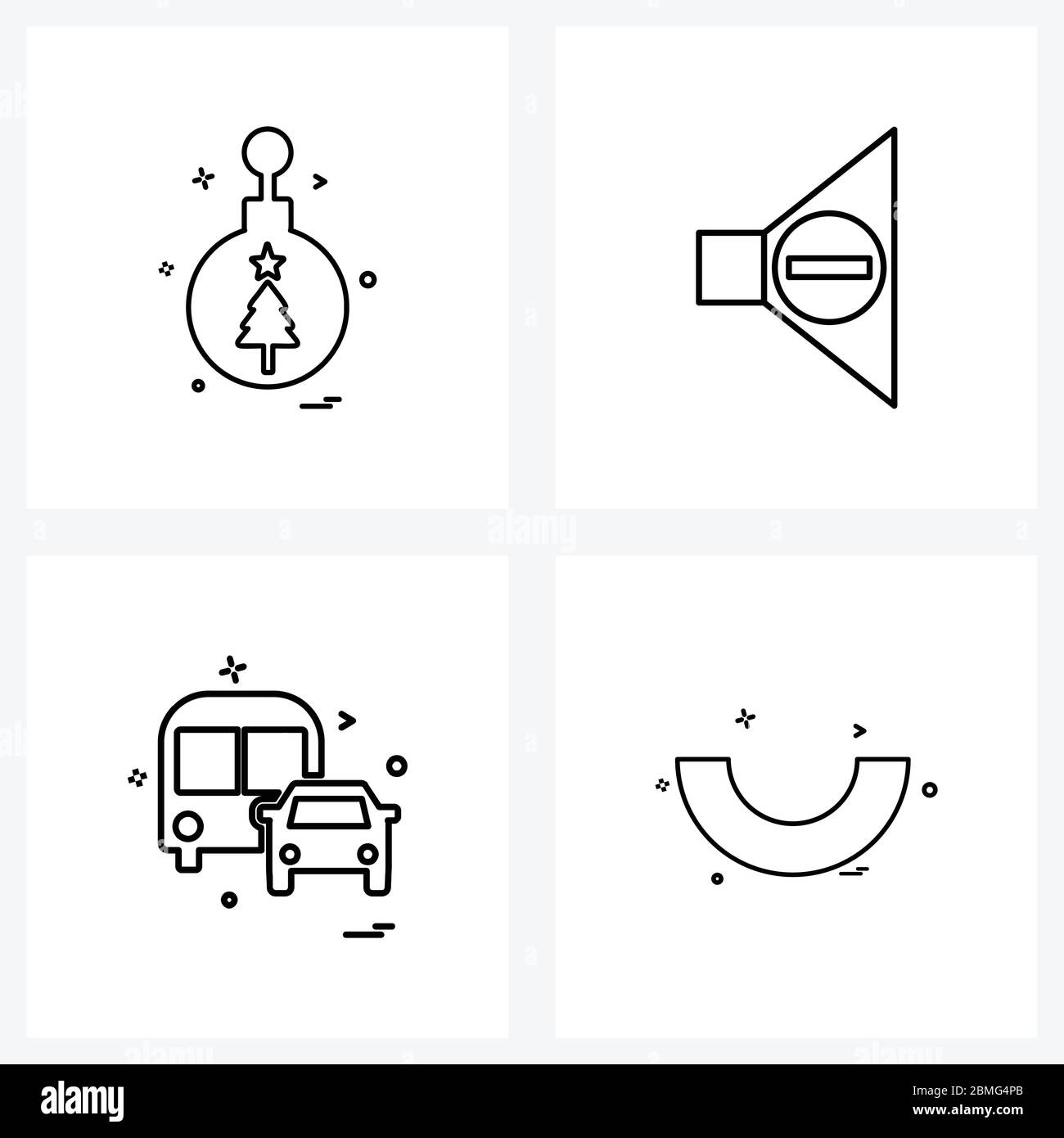 4 Interface Line Icon Set of modern symbols on Christmas, transport, ball, speaker, bus Vector Illustration Stock Vector