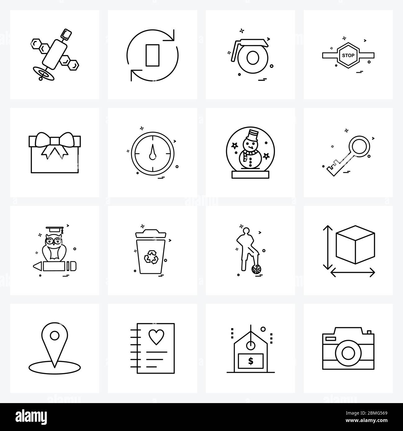 Isolated Symbols Set of 16 Simple Line Icons of compass, box, ring