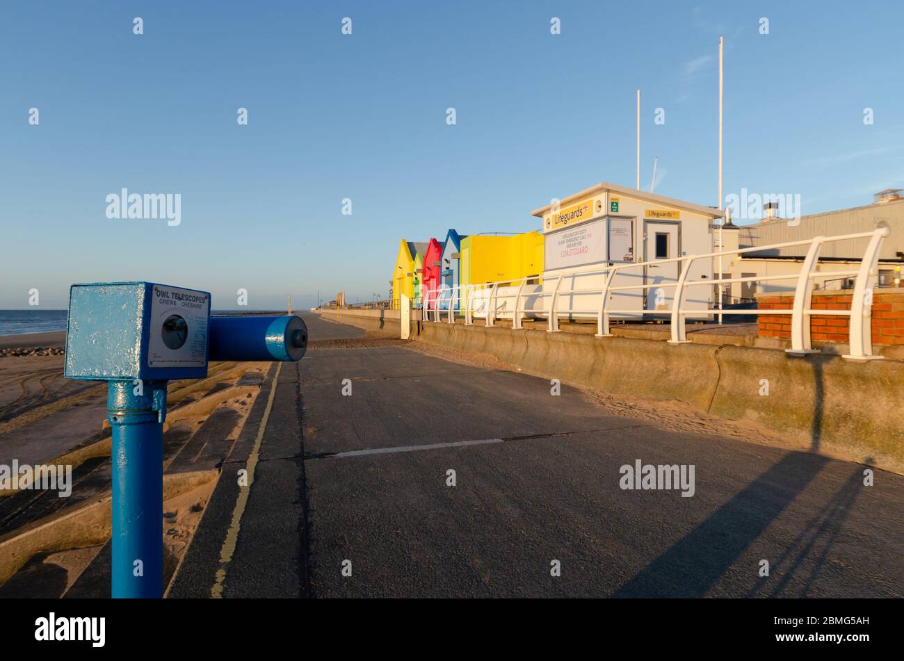 Prestatyn, UK : Jul 2, 2019: Owl Telescopes are coin operated telescopes which can be found at various scenic locations around the UK such as this one Stock Photo