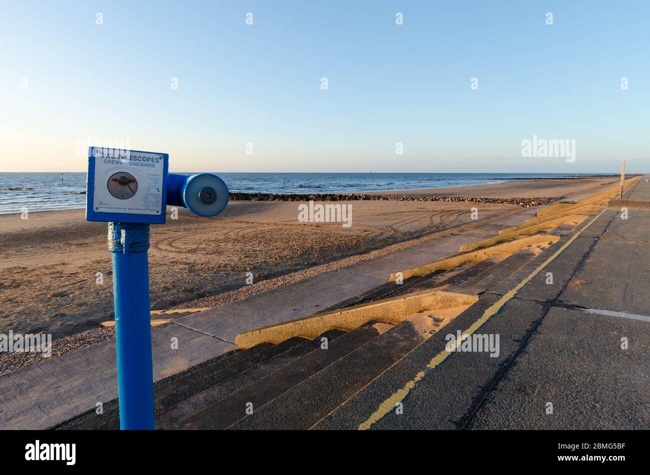 Prestatyn, UK : Jul 2, 2019: Owl Telescopes are coin operated telescopes which can be found at various scenic locations around the UK such as this one Stock Photo