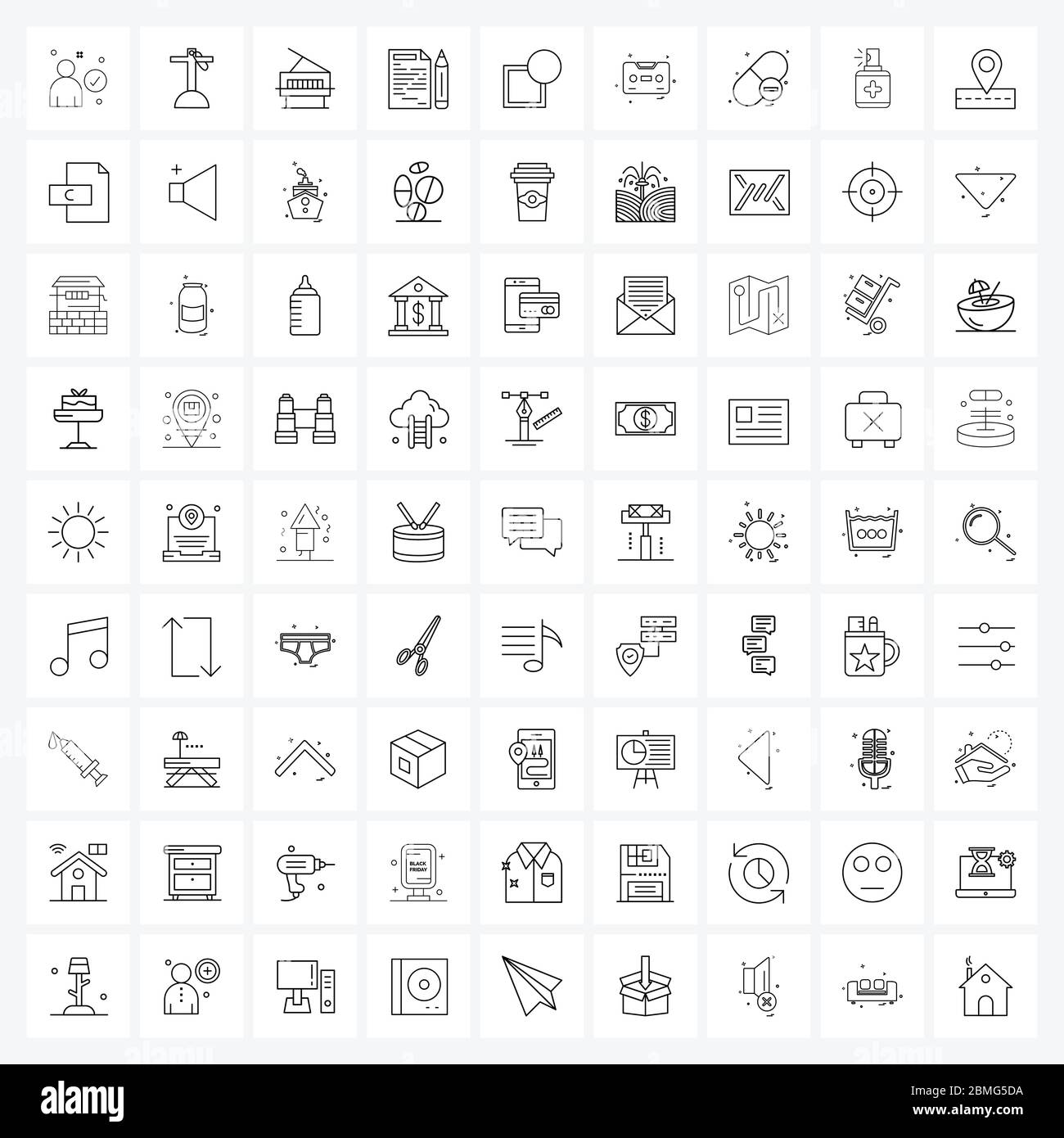 Set of 81 Line Icon Signs and Symbols of notify, notice, music, event ...