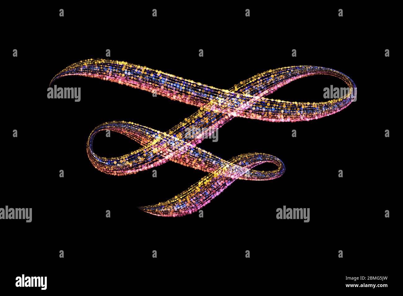 Decorative element embellishment for your design or text made by colorful particles and isolated on black background Stock Photo
