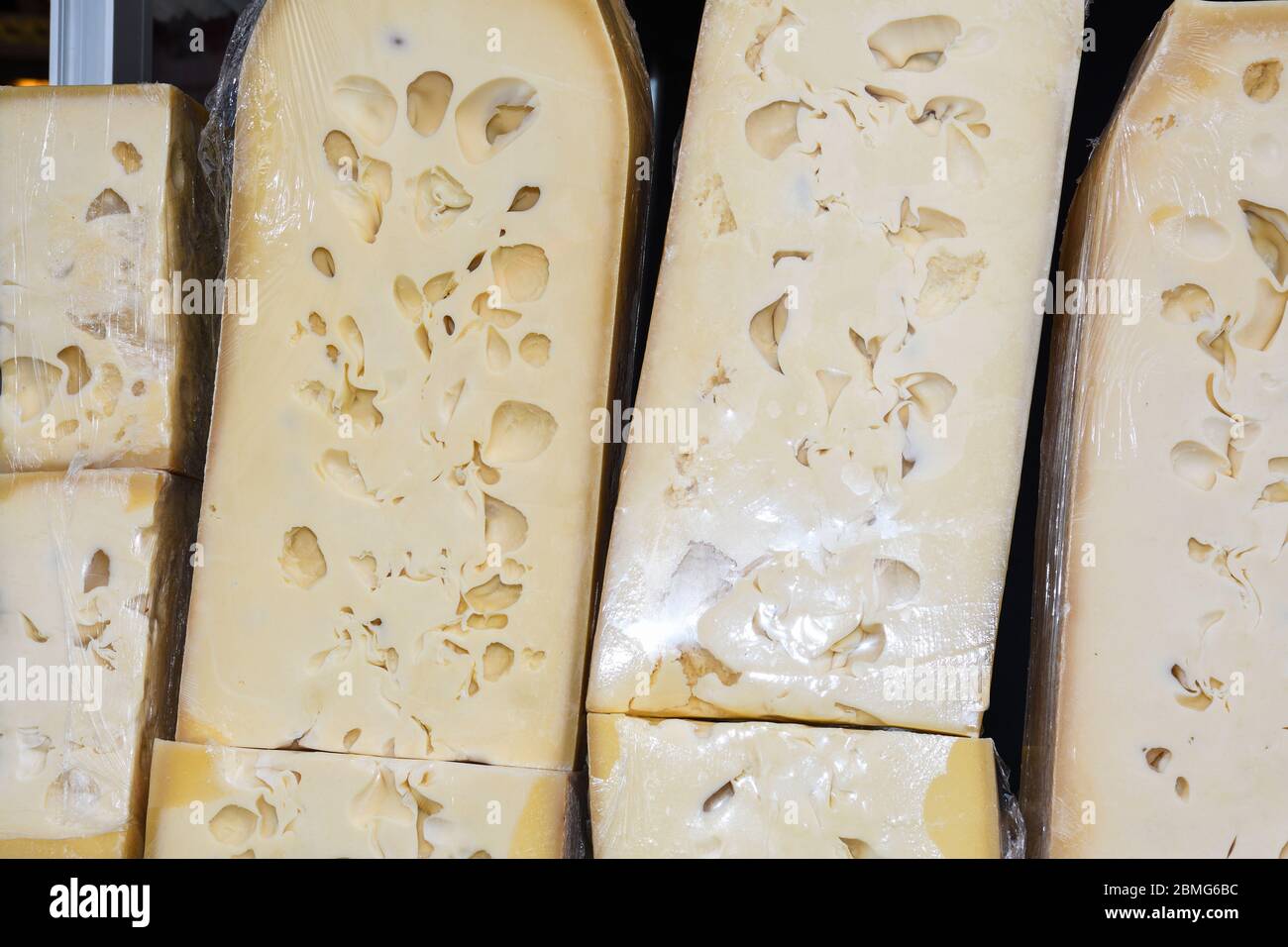 Turkish cheese: full-fat beyaz peynir (white sheep's milk cheese,Greek feta),yellow kaşar peynir (“kosher” cheese, Greek kasseri),young, sweet or aged Stock Photo