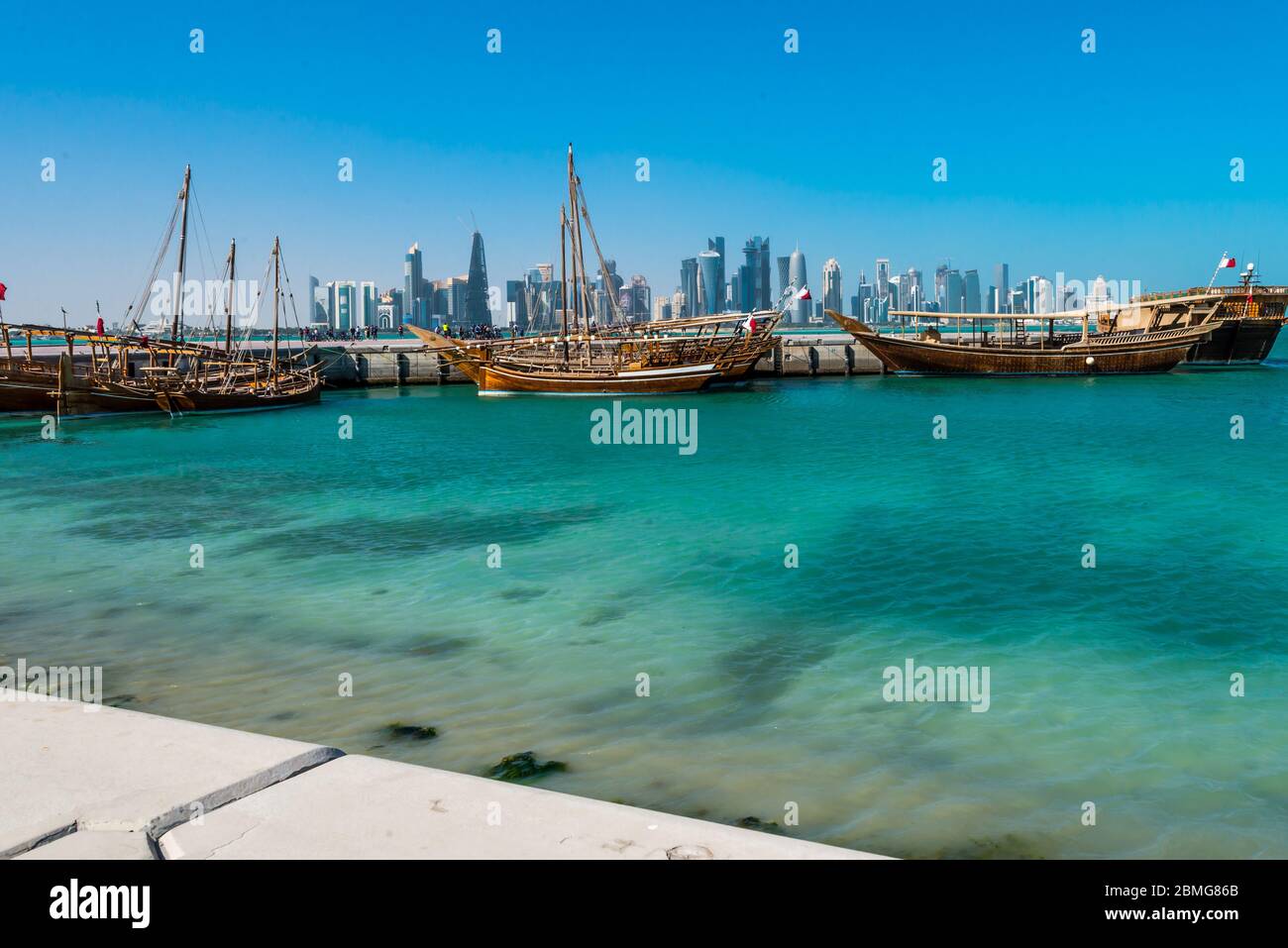 Doha Skyline with dhaus Stock Photo