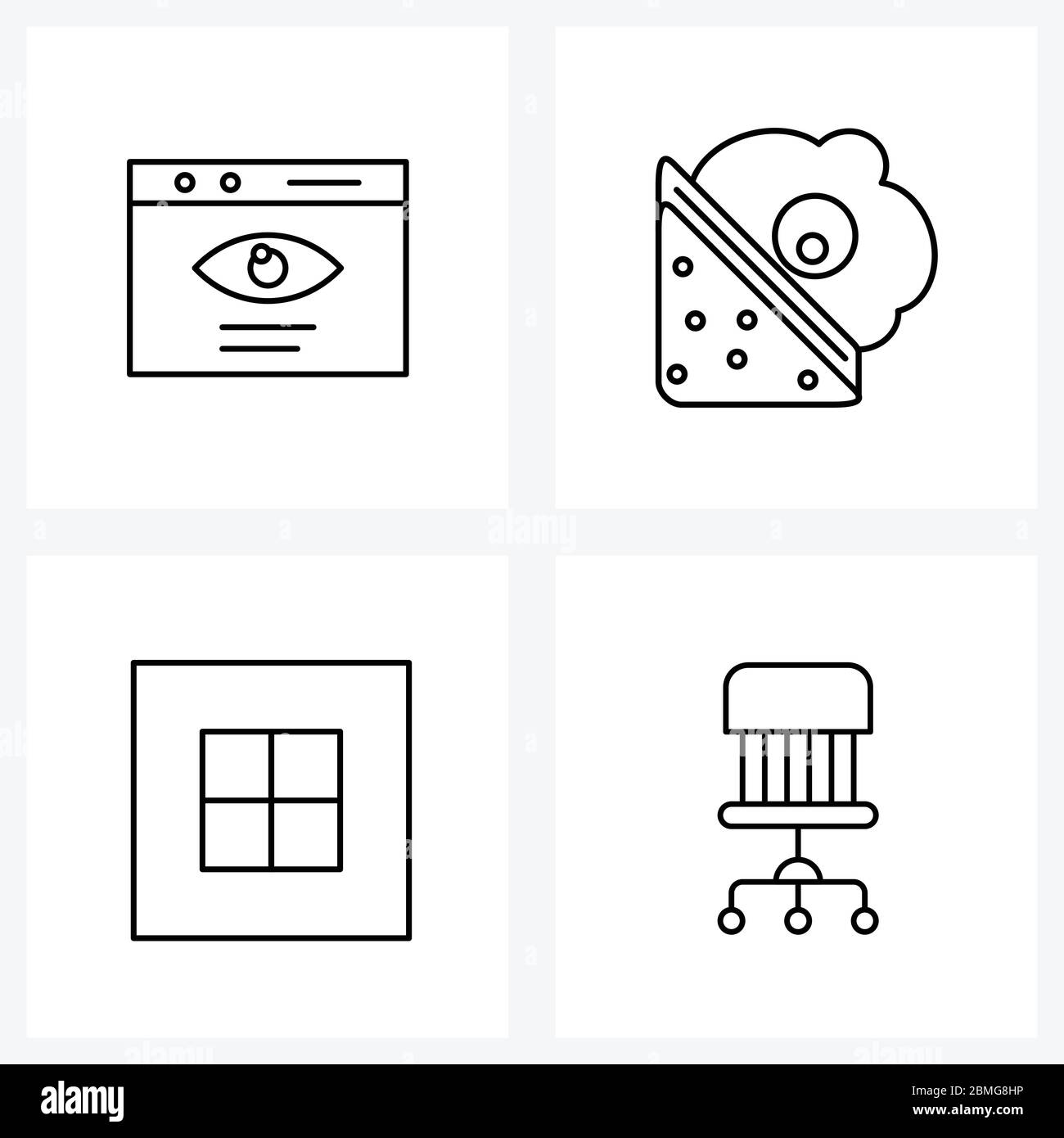 4 Editable Vector Line Icons and Modern Symbols of website, text, egg, bakery, chair Vector Illustration Stock Vector