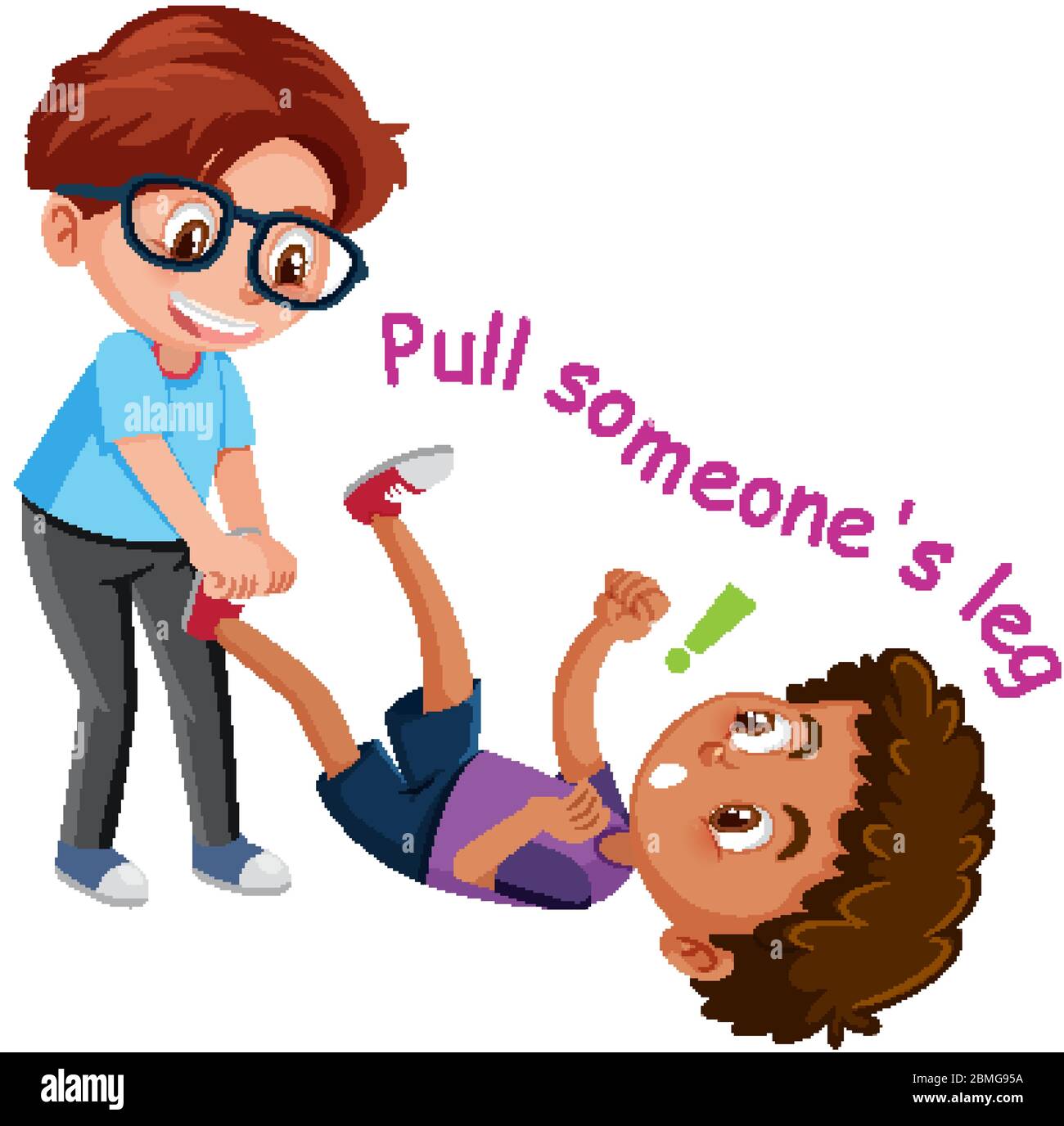 English idiom with picture description for pull someone's leg on white  background illustration Stock Vector Image & Art - Alamy