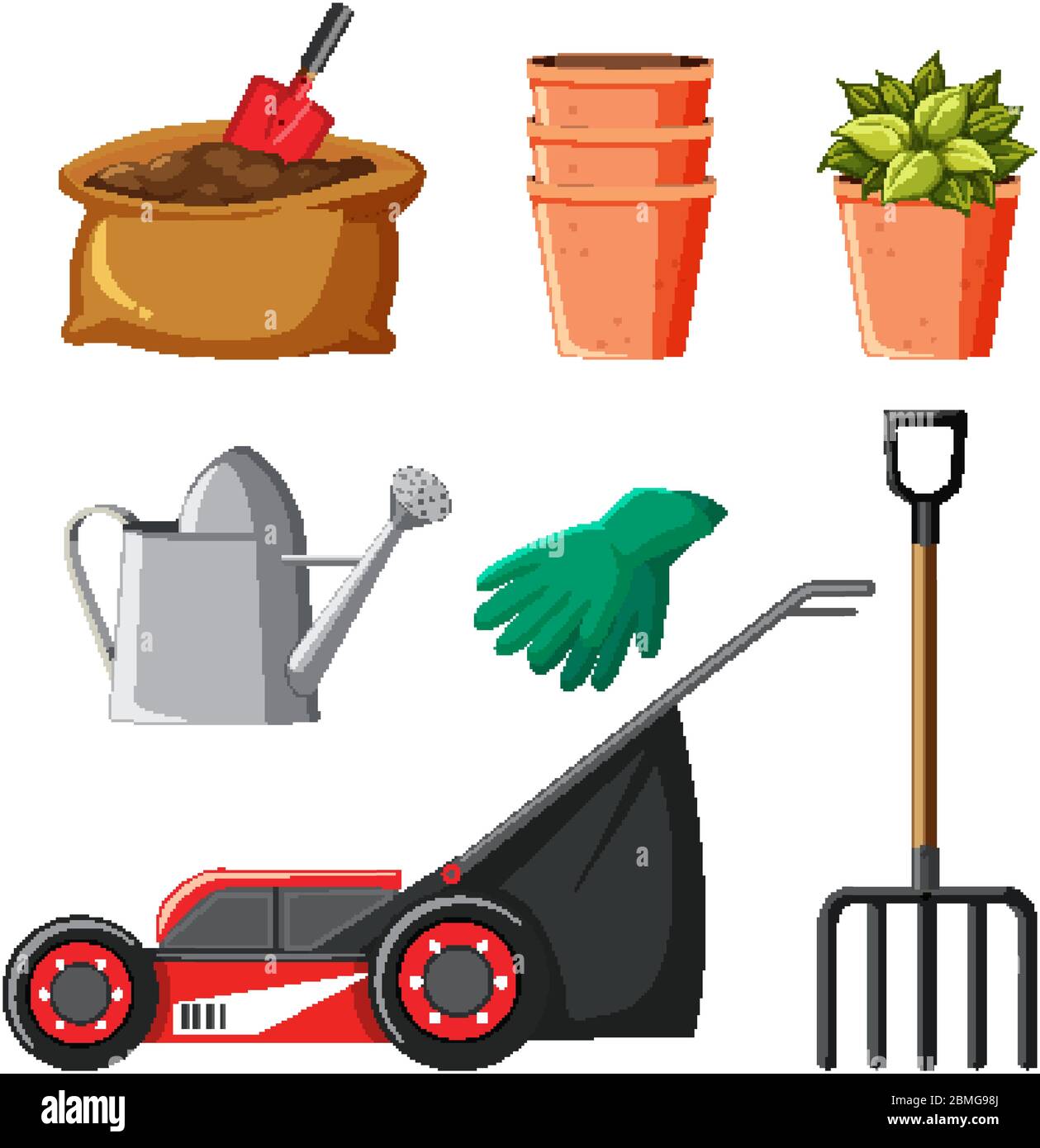 Set of gardening tools on white background illustration Stock Vector ...