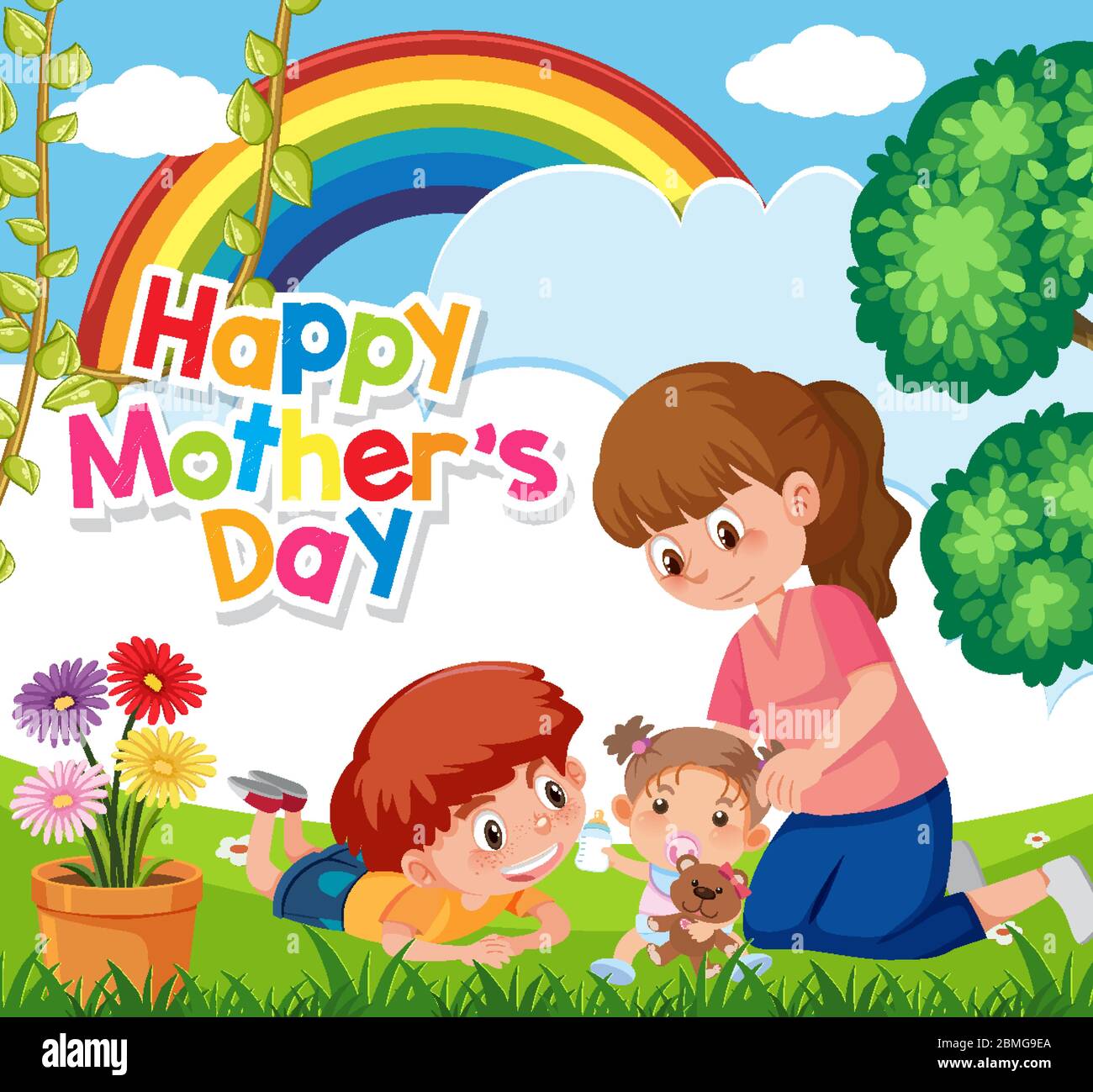 Template design for happy mother's day with mom and children ...