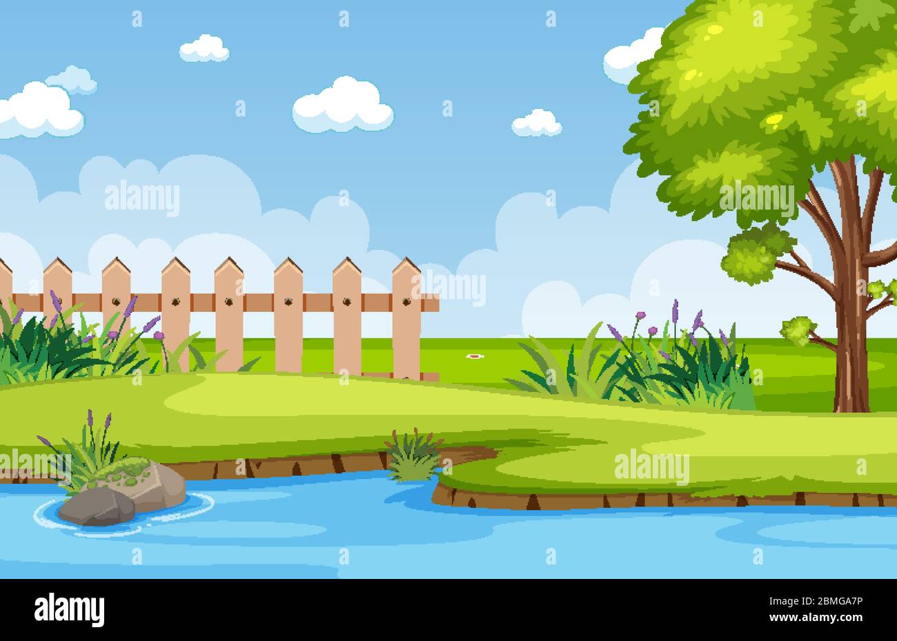 Background scene with river in the park illustration Stock Vector Image ...