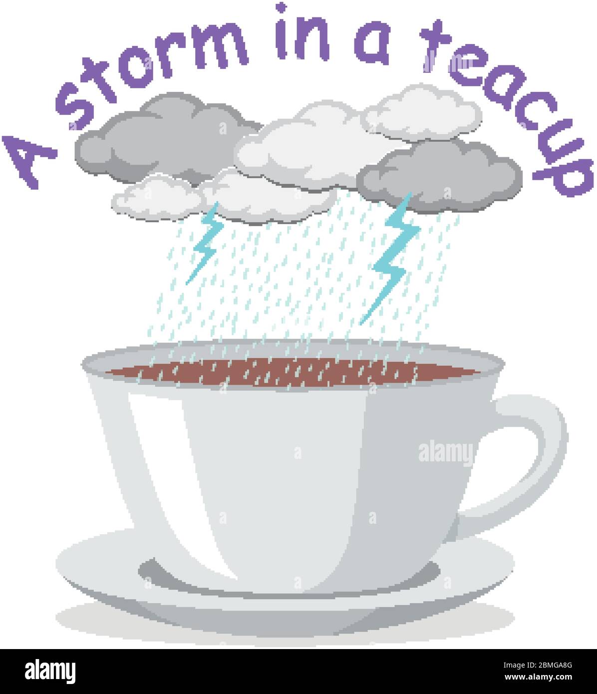 English idiom with picture description for storm in a teacup on white