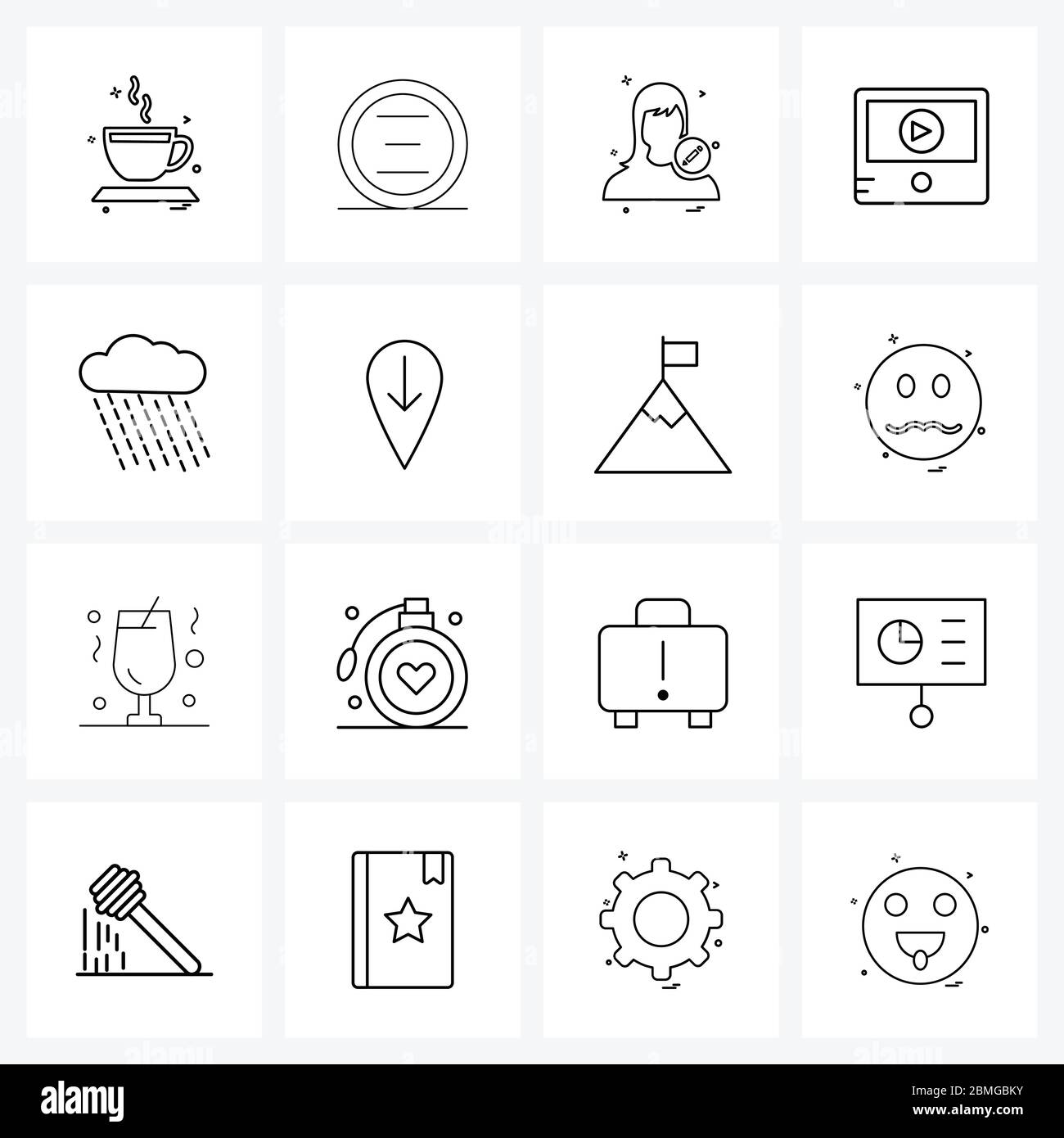 Mobile UI Line Icon Set of 16 Modern Pictograms of cloud, tablet, ui, play, avatar Vector Illustration Stock Vector