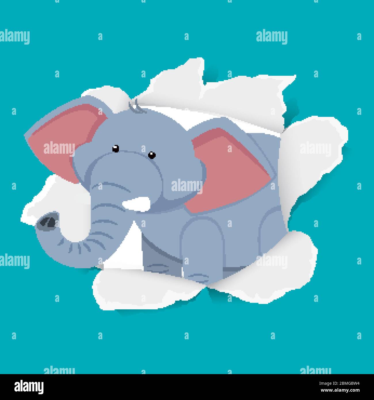 Background template design with wild elephant on blue paper ...