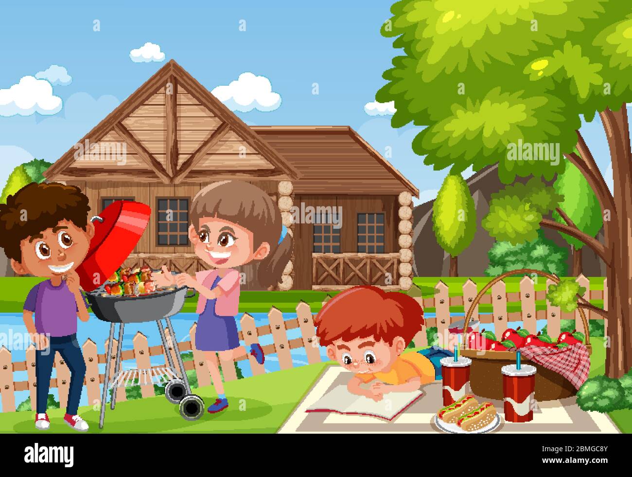 Background scene with happy kids in the park illustration Stock Vector ...