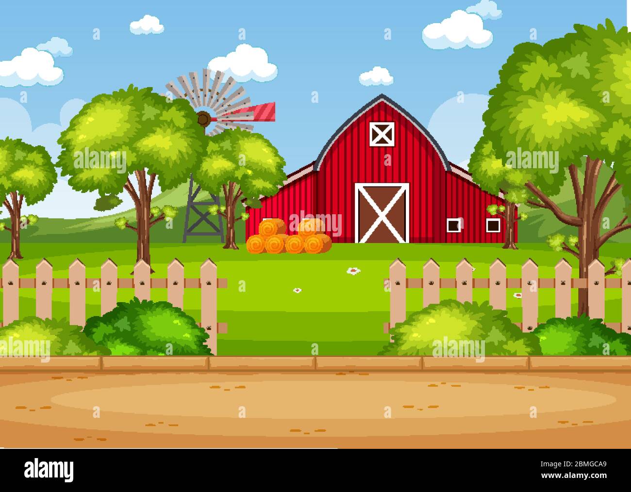 Background scene with red barn on the farm illustration Stock Vector ...