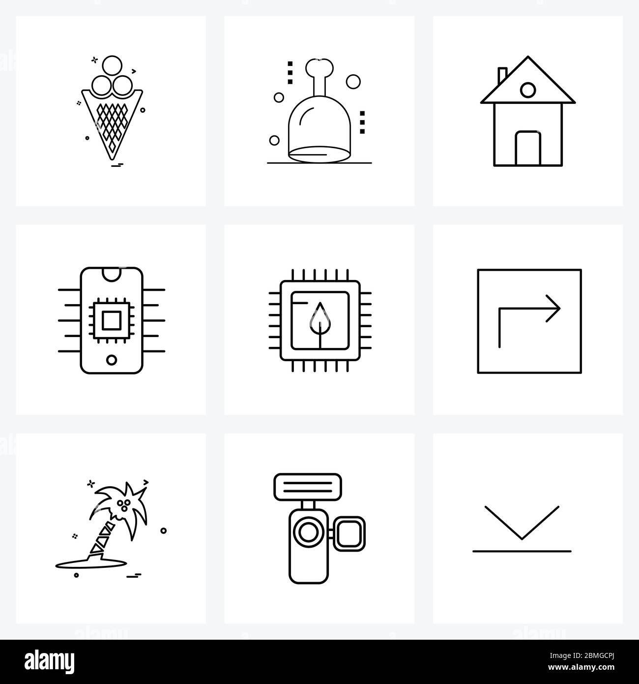 9 Editable Vector Line Icons and Modern Symbols of energy, core, hut, ic, digital Vector Illustration Stock Vector