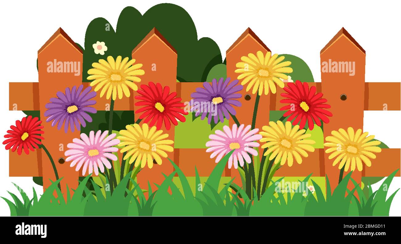 Scene with colorful flowers in the garden illustration Stock Vector ...