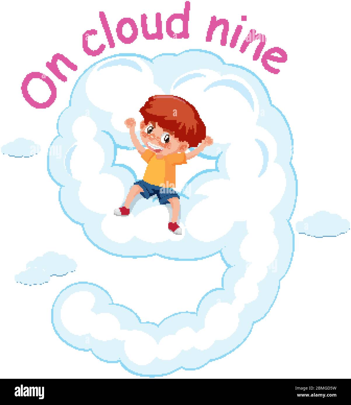 English idiom with picture description for on cloud nine on white  background illustration Stock Vector Image  Art - Alamy