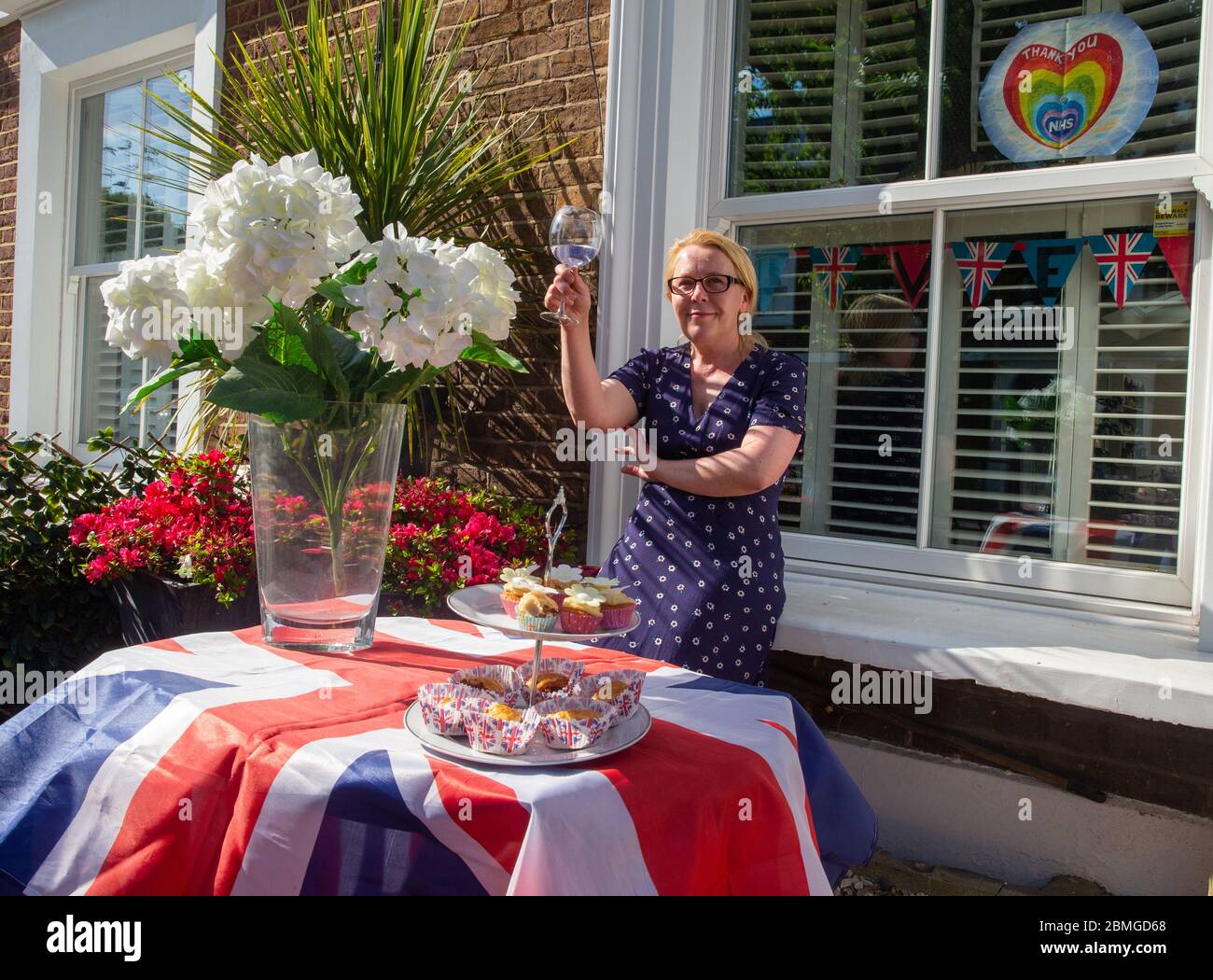 A resident in West London celebrates the 75th anniversary of VE day. Victory in Europe day was May 8th 1945 when the second World War ended. Stock Photo
