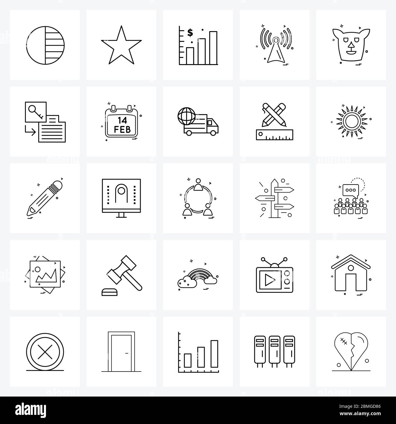 Line Icon Set of 25 Modern Symbols of jungle, animal, dollar, network, infrared Vector Illustration Stock Vector