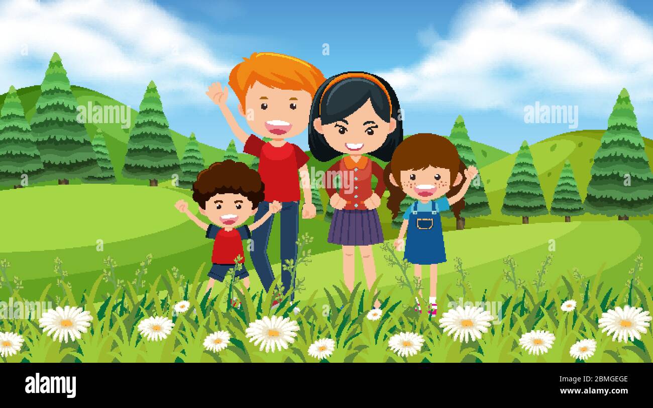 Scene with happy family in the park illustration Stock Vector Image ...