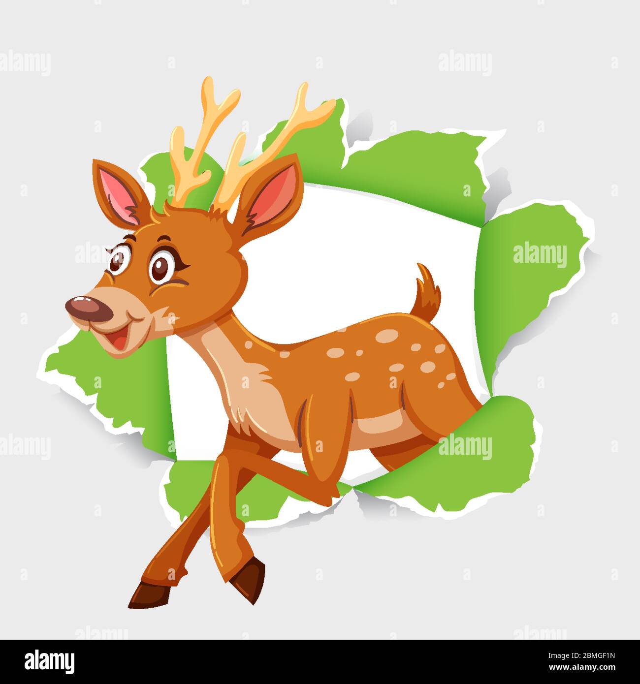 Background template design with wild deer on green paper illustration ...