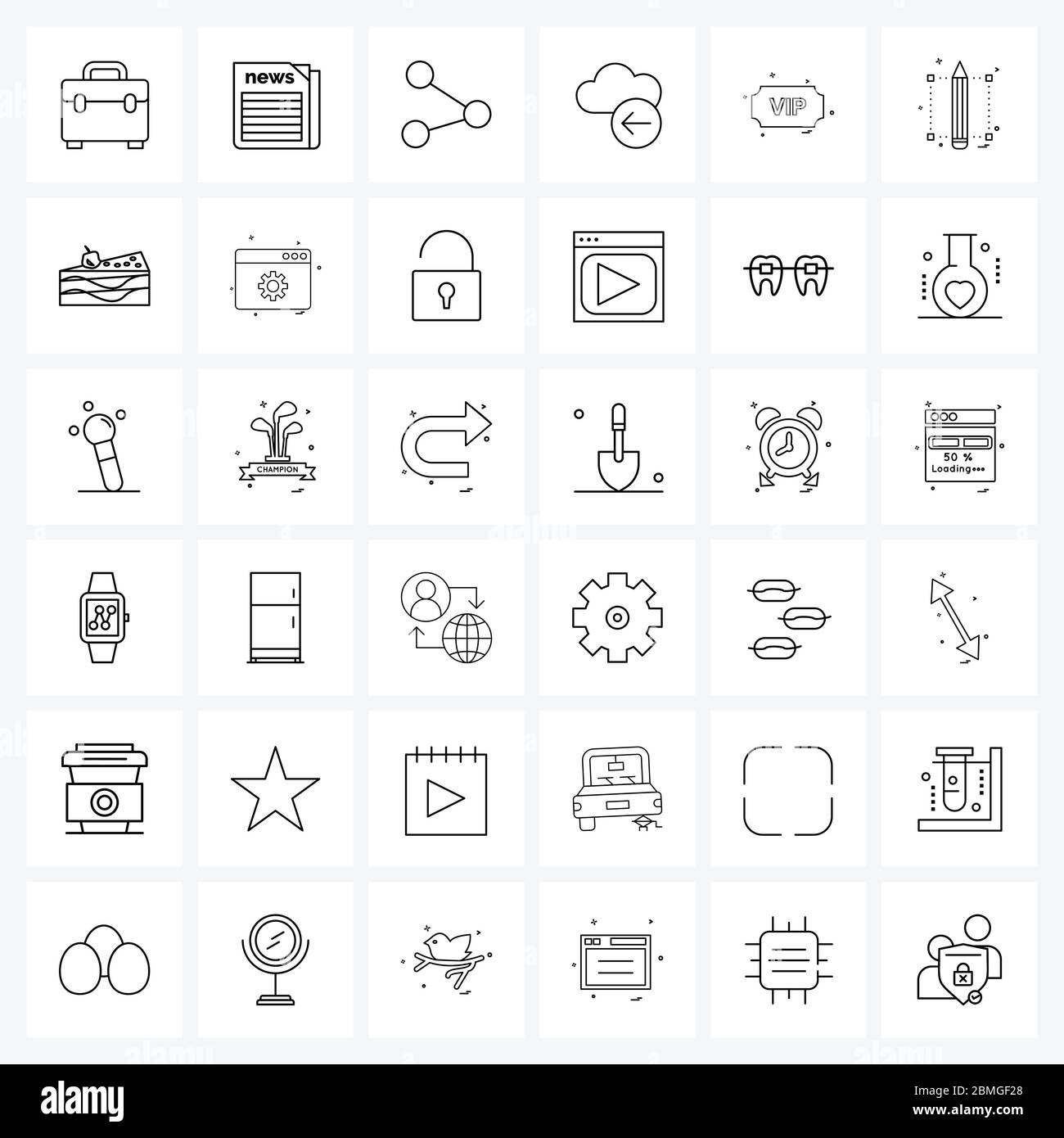 36 Universal Line Icons for  and Mobile VIP ticket, tag, network