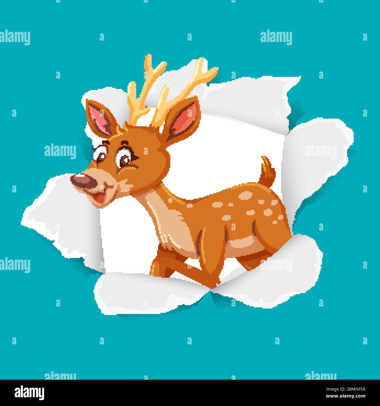 Background template design with wild deer on blue paper illustration ...