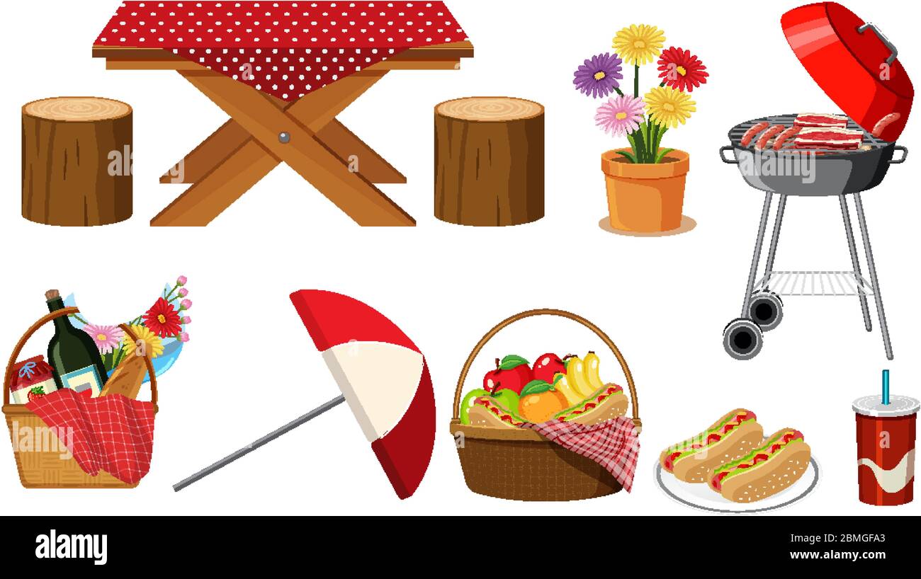 Set of picnic items on white background illustration Stock Vector Image