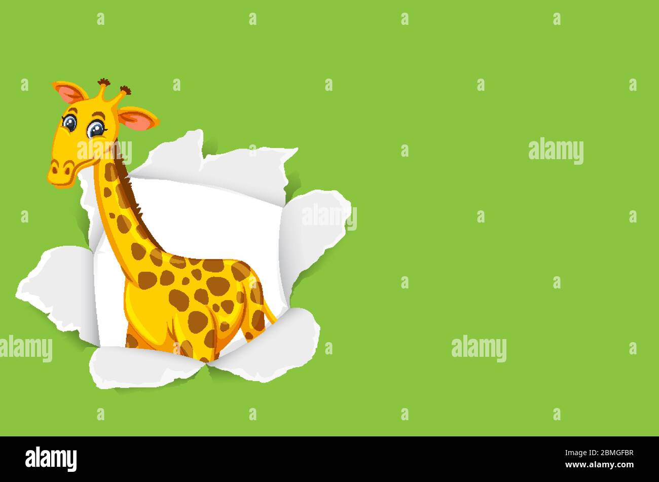Background template design with wild giraffe on green paper ...
