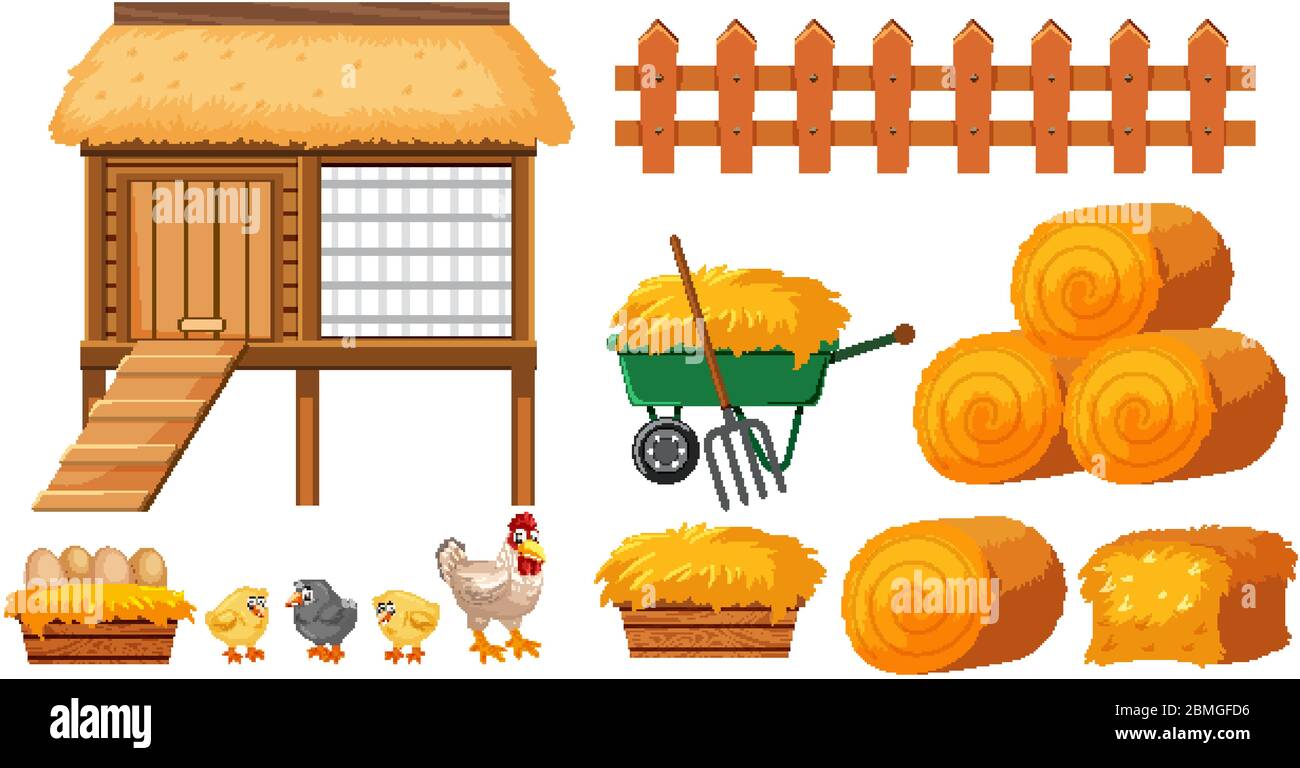 Chicken coop and hays on white background illustration Stock Vector ...
